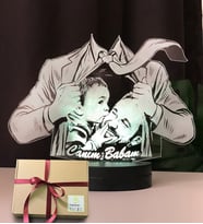 Babalara Özel Takım Elbiseli Resimli 3d Led Gece Lambası (Beyaz)