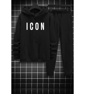 Unisex Icon Baskılı Eşofman Takımı (Siyah)