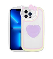 Uyumlu Model Apple iPhone 13 Pro Max Kılıf Kedi Figürlü Pop Soketli Kapak (Lila)