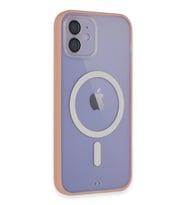 Uyumlu Model Apple iPhone 11 Kılıf Lensli Magsafe Mat Kenar Renkli Kapak (Pembe)