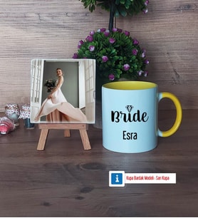 Bride Fotoğraflı Dekoratif Taş, Kupa Bardak Beyaz Hediye (Model 7)