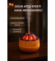 Odun Ateşi Alev Efektli Hava Nemlendirici – 300 ml Aromaterapi Difüzör, LED Alev Işıklı (Açık Kahverengi)