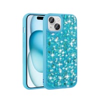 iPhone 15 Kılıf Parlak Taşlı Tasarım Linea Kılıf (Açık Mavi)