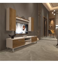Decoraktiv Eko 7 Mdf Dvd Krom Ayaklı Tv Ünitesi Tv Sehpası (Beyaz - Pera)