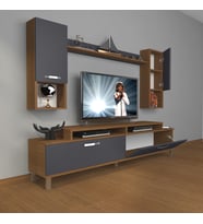 Decoraktiv Ekoflex 5da Mdf Krom Ayaklı Tv Ünitesi Tv Sehpası (Antrasit - Ceviz)