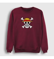 Presmono Unisex Beyaz Logo Anime One Piece Sweatshirt 135839tt (Bordo)