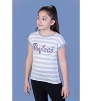 Toontoy Kız Çocuk Perfect Nakışlı Kolları İnci Detaylı Tişört (Ekru)