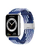 Sneezy Huawei Watch Fit 2 İle Uyumlu Metal Klips Solo Fiberlink Örgü Kordon (Beyaz-Mavi)