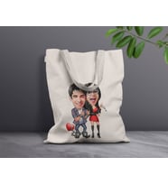 BK Gift Kişiye Özel Sevgililer Karikatürlü Kanvas Bez Çanta, Baskılı Omuz Çantası, Alışveriş Çantası, Plaj Çantası, Sevgiliye Hediye-31 (Model 2)