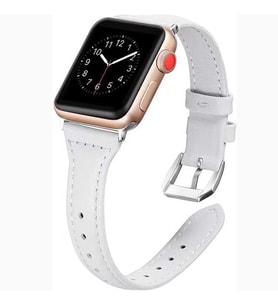 Apple Watch 10/11 42mm-38/40/41mm Kordon İnce Deri Kordon 2/3/4/5/6/se/7/8/9 (Beyaz)