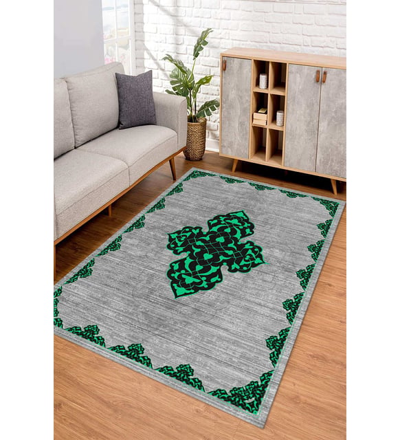 Dijital Kaymaz Taban Yıkanabilir Renkli Salon Halısı Mutfak Halısı Yolluk ND-SD-1085 (Yeşil)