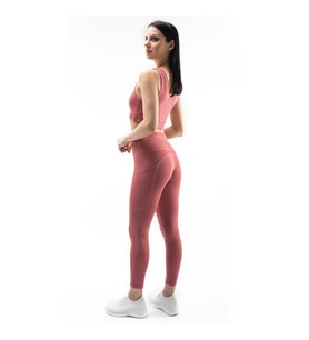 S&C Kadın Bordo Geniş Cepli Yüksek Bel Toparlayıcı, Sıkılaştırıcı Yoga Tayt 25" (Gül Kurusu)