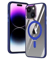 Apple iPhone 13 Kılıf Standlı Magsafe Wireless Kablosuz Şarj Uyumlu Manyetik Renkli Şeffaf Kapak (Lacivert)