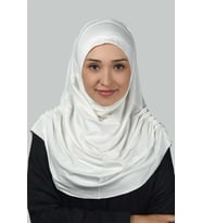 Hazır Türban Büzgülü Pileli Pratik Eşarp Tesettür Hijab - Namaz Örtüsü (Ekru)