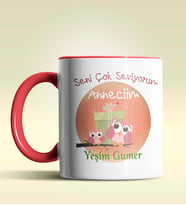 Kişiye Özel Seviyorum Anneciğim 3 Tasarımlı Pembe Kupa Bardak (Kırmızı)