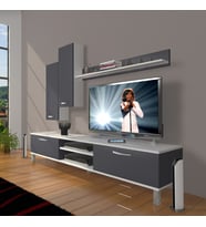 Decoraktiv Eko 7 Mdf Dvd Krom Ayaklı Tv Ünitesi Tv Sehpası (Beyaz - Antrasit)