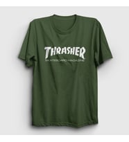 Presmono Unisex Sarı Logo V5 Thrasher T-Shirt 279003tt (Haki)