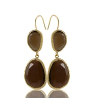 Kadir Jewellery 22 Ayar Altın Kaplama Kadın Sallantılı Küpe -El İşçiliği Ve Hipoalerjenik Küpe (Kahverengi)