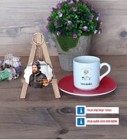 Pilot Türk Kahvesi Fincanı Ahşap Altlıklı ve Fotoğraflı Ahşap Anahtarlık Hediye (Model 3)