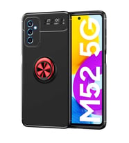 Galaxy M52 Kılıf Zore Ravel Yüzüklü Silikon Kılıf (Siyah-Kırmızı)