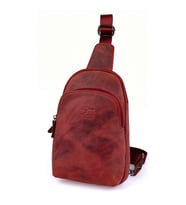 KANGAROO KINGDOM Hakiki Deri Crazy Horse Füme Erkek Body Bag Sırt Çantası 8155-ZF (Vişne)