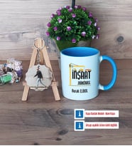 İnşaat Mühendisi Kupa Bardak Beyaz ve Fotoğraflı Ahşap Anahtarlık Hediye (Model 4)