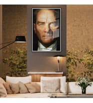 Metal Çerçeveli Cam Tablo Atatürk Portresi (Gümüş)