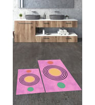 EVDEYA Baskılı Yıkanabilir Modern İkili Banyo Halısı Paspas Klozet Takımı, KLOZET-49-BEYAZ, (Pembe)