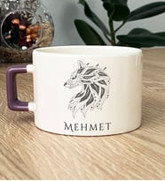 Kişiye Özel Etnik Kurt Hediye Lüks Fincan Babaya Sevgiliye Hediye (Mor)