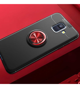 Samsung Galaxy A6 2018 Kılıf Yüzüklü Magnetli Ravel Case (Siyah-Kırmızı)