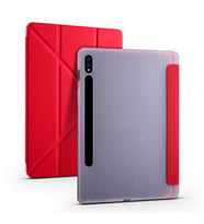 Samsung Galaxy Tab S7 T870 T875 T877 Kılıf Kalem Bölmeli Trifolding Case (Kırmızı)