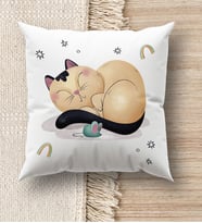 BK Gift Kedi Tasarımlı Beyaz Kırlent Yastık, Ev Hediyesi, Ev Dekorasyonu, Dekoratif Hediye (Model 7)