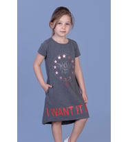 Toontoy Kız Çocuk  I Want It All Baskılı Elbise (Antrasit Melanj)