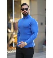 Erkek Boğazlı Triko Kazak (İndigo)