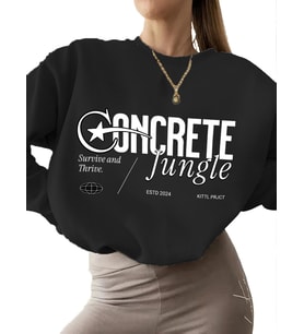erkek Bej kadın Sweatshirt bisiklet yaka 3 iplik şardonlu Beton ormanı Baskılı kalın Sweatshirt (Siyah)