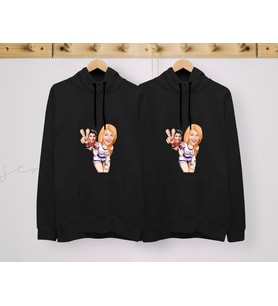 BK Gift Kişiye Özel Sevgililer Karikatürlü İkili Siyah Sweatshirt Seti, Sevgililer Hediye, Çift Hediyesi, Yıl Dönümü Hediyesi, Kişiye Özel Sweatshirt-1 (Model 5)