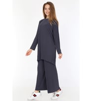 Kadın Pantolon Tunik Pliseli İkili Takım 5219 (Füme)