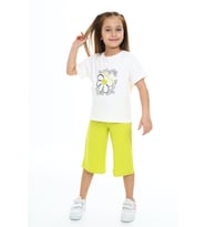 Toontoy Kız Çocuk Daisy Yazılı  Çiçek Baskılı Kaprili Takım (Ekru)