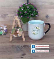 Doğum Günü Hediyesi Kupa Bardak Beyaz ve Fotoğraflı Ahşap Anahtarlık Hediye (Model 10)