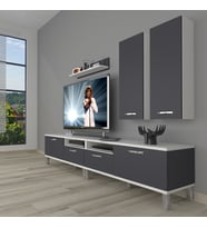 Decoraktiv Eko 5220d Mdf Krom Ayaklı Tv Ünitesi Tv Sehpası (Beyaz - Antrasit)