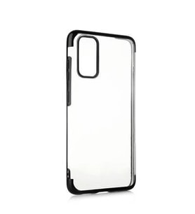 Realme C15 Kılıf İnce Köşeleri Renkli Şeffaf Silikon (Siyah)