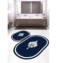 Dijital Baskılı Kaymaz Taban Yıkanabilir Oval 2'li Klozet Takımı Banyo Paspası NOKZ-SD-670 (Lacivert)