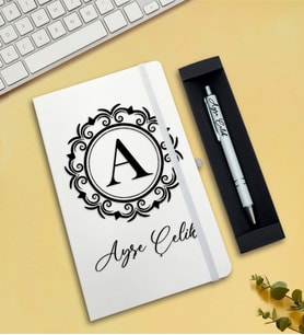 Kişiye Özel Defter & Kalem Hediye Seti (Beyaz)