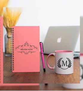 Kişiye Özel Pastel Renkli Ahşap Defter Kalem Kupa Seti 3 (Model 6)
