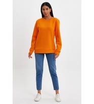 Kadın Bisiklet Yaka Rahat Kalıp 3 iplik İçi Polarlı Kalın Sweatshirt SPR24SWK36 (Turuncu)