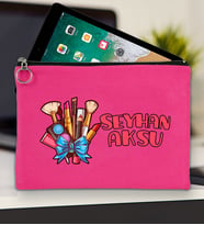 BK Gift Kişiye Özel İsimli-3 Tablet Çantası 30x21cm(12 Renk Seçeneği), Ipad Çantası, Baskılı Tablet Kılıfı (Fuşya)