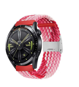 Sneezy Huawei Watch Gt4 46mm İle Uyumlu 22mm Metal Klips Solo Fiberlink Örgü Kordon (Kırmızı-Beyaz)