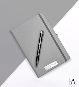 Kişiye Özel İsimli Defter ve Kişiye Özel İsimli Metal Kalem Hediye Seti - 8 Farklı Renk (Gri)
