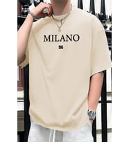 Erkek Milano Baskılı Oversize Tshirt (Bej)