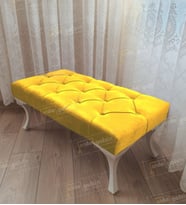 Kapitoneli Ayak Ucu Kapı Önü Antre Bench Puf Beyaz Ayak (120*45) (Sarı)